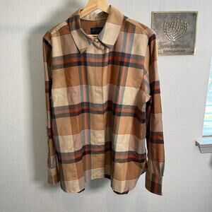 Women's Pendleton Rust Cream and Caramel Plaid Flannel Button Down Size L NEW